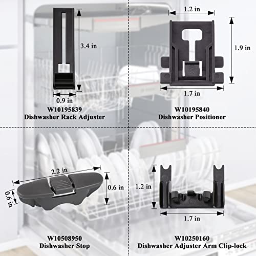 Funmit W10350376 Dishwasher Top Rack Adjuster Part Repair Kit (10pcs) with Upgraded W10195840 & W10195839 & W10250160 & W10508950 Upper Parts Replacement for Whirlpool Kenmore Dishwasher - Image 5
