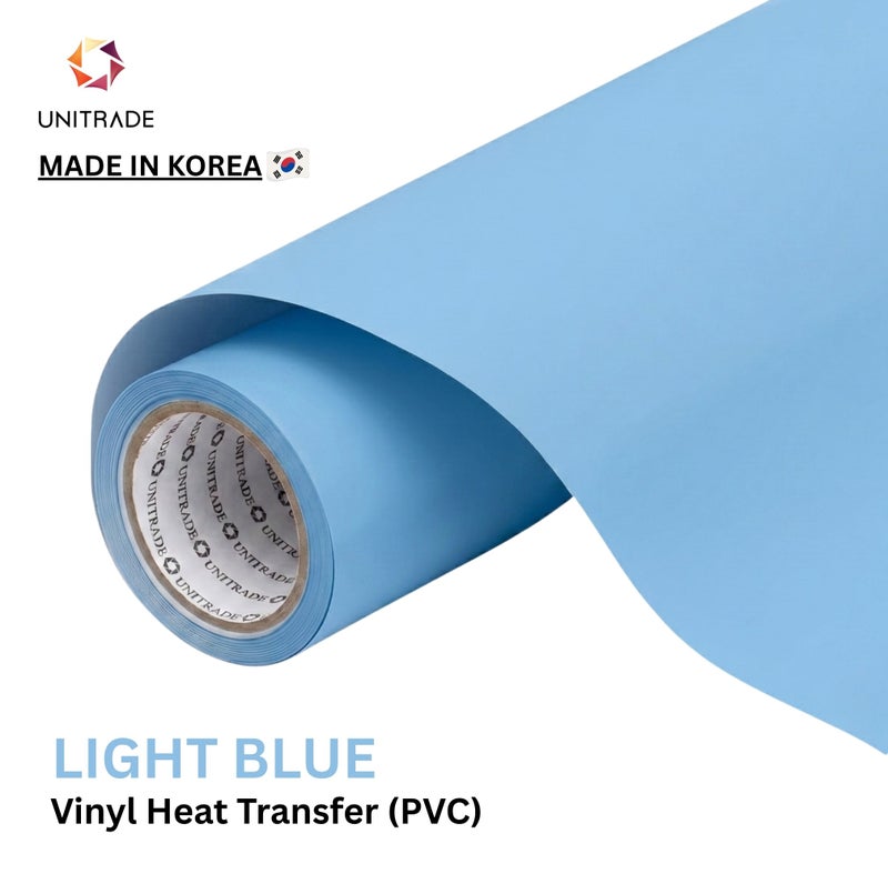 UNITRADE® Easy Cut (PVC) Light Blue Heat Transfer Vinyl Roll / Compatible with Cricut, Silhouette, Professional Cutters / CPSIA Certified / Made in Korea - Image 1