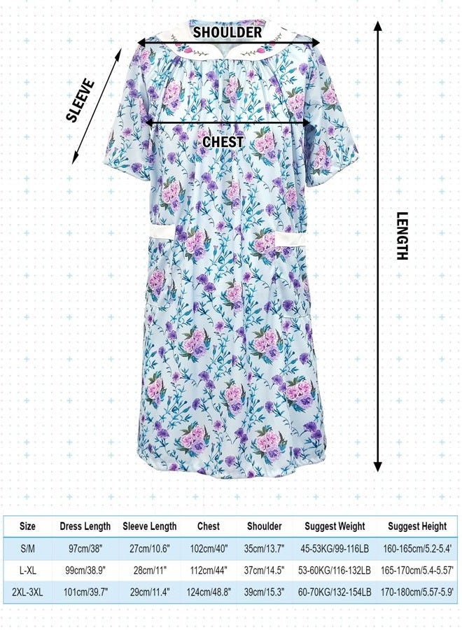 Cupohus Women's Old Lady Wig Costume Set, 100 Days of School Adult Granny Dress Cosplay, 8PCS Set- Grandma Wig and Cap, Retro Glasses with Chain, Faux Pearl Jewelry, Cane, Blue Floral Dress Outfit - Image 5