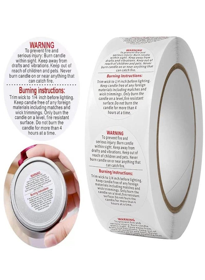Vshinic 1000 Pcs Candle Warning Labels - Safety Stickers for Candle Making DIY Jars & Tins (White, 1.5 inch Round, For Jars/Tins) - Image 1