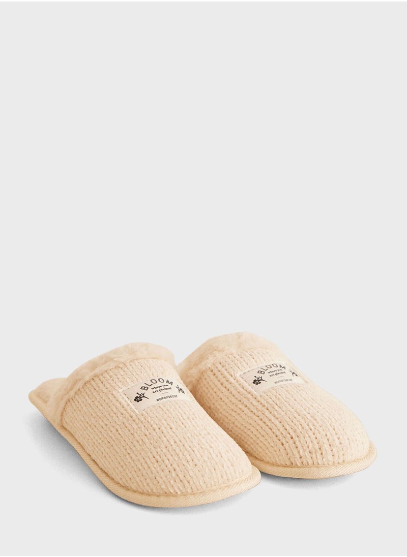 women'secret - Close Toe Fur Detail Slip Ons - Image 1