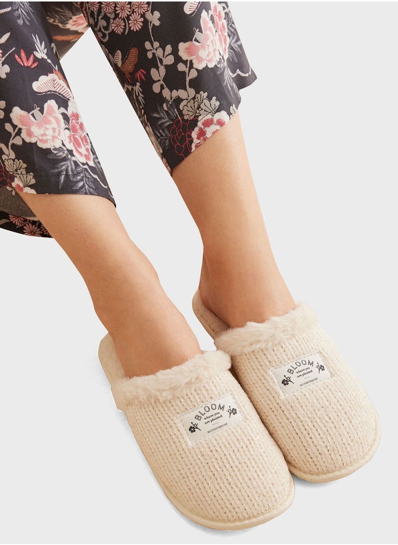 women'secret - Close Toe Fur Detail Slip Ons - Image 1