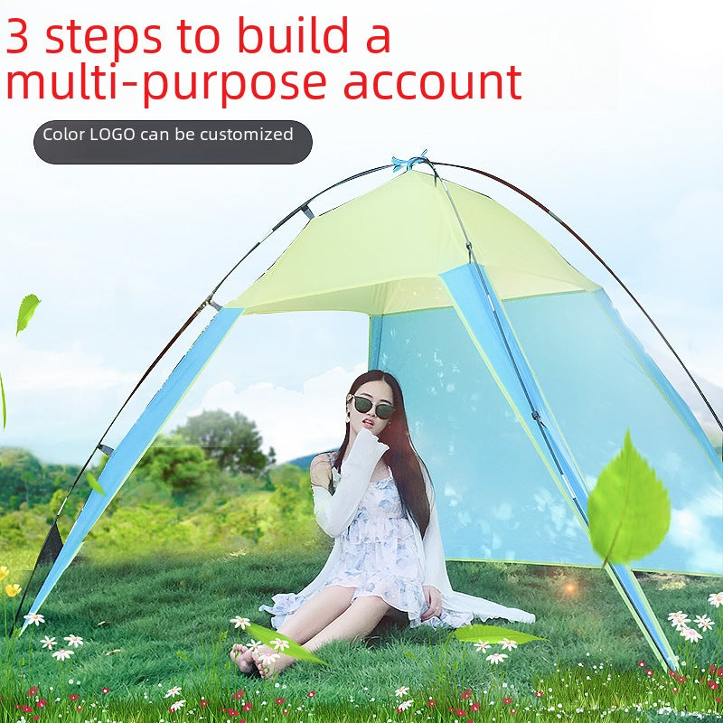 Cross-border beach tent outdoor canopy camping tent fishing folding sunscreen beach tent beach shade tent(sky blue yellow, 5-8 people) - Image 2