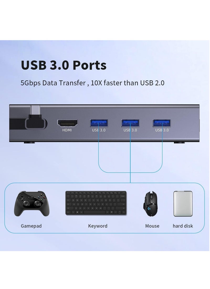 Generic - Docking Station, 6-in-1 Dock with HDMI 2.0 4K@60Hz, Gigabit Ethernet, 3 USB 3.0 and 100W USB C Charging Port for Steam Deck and Asus Rog Ally - Image 1