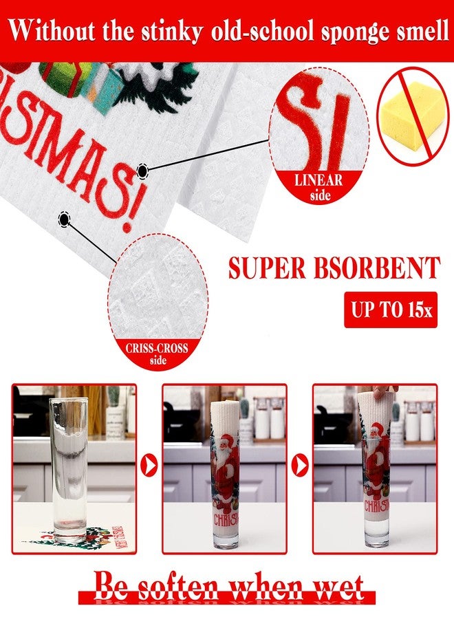 Patelai 6 Pcs Christmas Swedish Kitchen Dishcloths Gnomes Santa Elk Dish Cloths Christmas Reusable Absorbent Swedish Dishcloth for Kitchen Supplies - Image 3