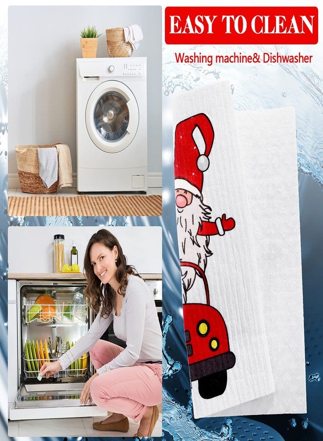 Patelai 6 Pcs Christmas Swedish Kitchen Dishcloths Gnomes Santa Elk Dish Cloths Christmas Reusable Absorbent Swedish Dishcloth for Kitchen Supplies - Image 4