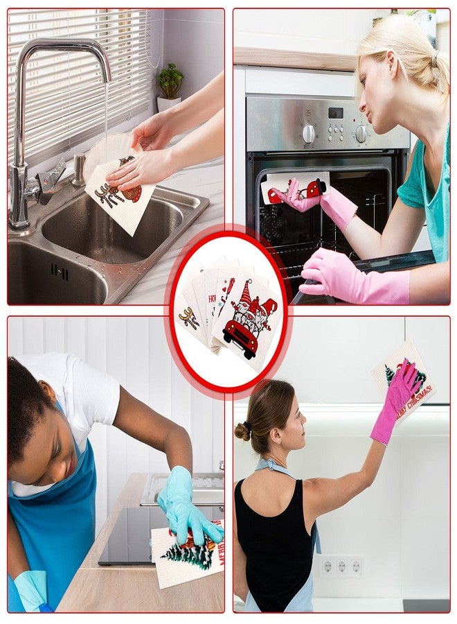 Patelai 6 Pcs Christmas Swedish Kitchen Dishcloths Gnomes Santa Elk Dish Cloths Christmas Reusable Absorbent Swedish Dishcloth for Kitchen Supplies - Image 5