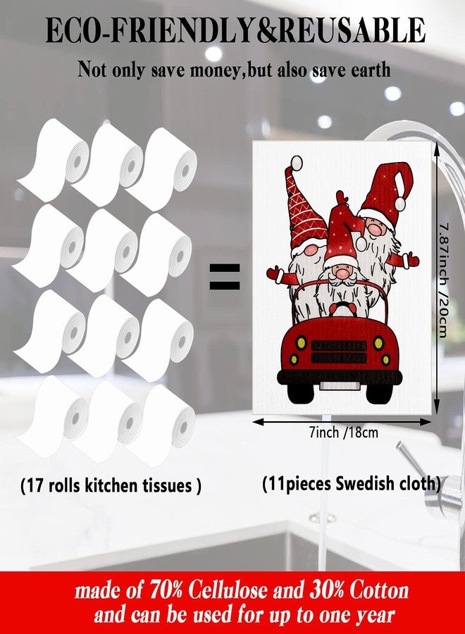 Patelai 6 Pcs Christmas Swedish Kitchen Dishcloths Gnomes Santa Elk Dish Cloths Christmas Reusable Absorbent Swedish Dishcloth for Kitchen Supplies - Image 2