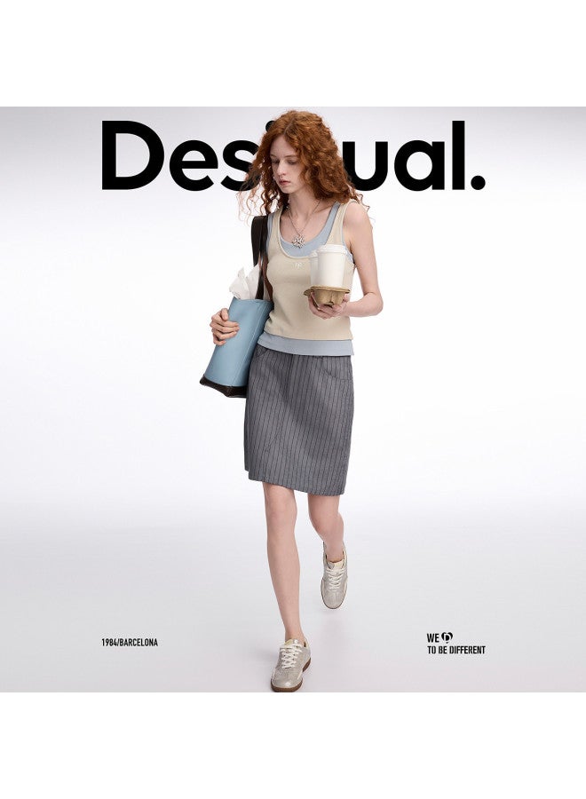 DESIGUAL تنورة مخططة جديدة ss25 مع تفاصيل جيب خلفي مطرزة - Image 2