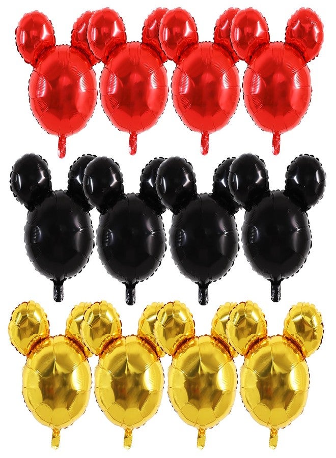 Vuzvuv 12pcs 24 Inches Mouse Head Foil Balloons, Black Red Gold Mouse Shaped Balloon for Birthday Party, Baby Shower,Theme Party Decoration,Graduation Party Supplies - Image 1