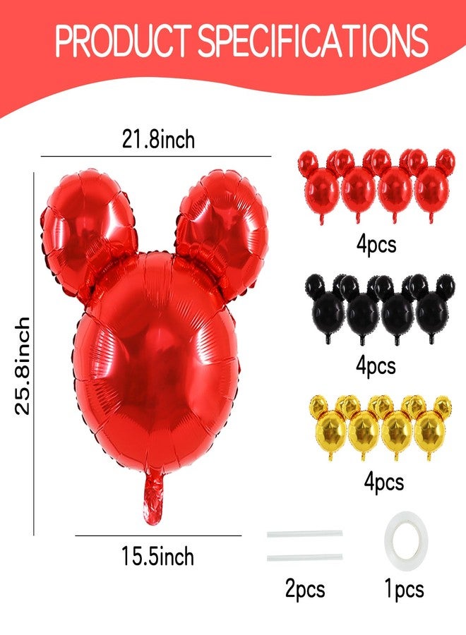 Vuzvuv 12pcs 24 Inches Mouse Head Foil Balloons, Black Red Gold Mouse Shaped Balloon for Birthday Party, Baby Shower,Theme Party Decoration,Graduation Party Supplies - Image 3
