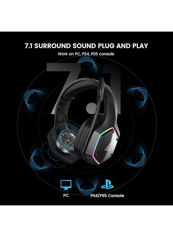 EKSA Wireless Headset For Pc Ps4 Ps5 Computer 7.1 Surround Sound Ai Intelligent Noise Cancelling Microphone(Enc) Low Latency 2.4G Usb Dongle 36 Hour Battery Game/Music Mode Rgb Light - Image 3