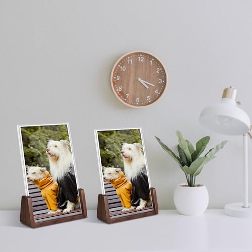Komimaci 4x6 picture frames, Solid Rustic Wooden Photo Frames with Walnut Wood Base and High Definition Acrylic Glass Covers - for Tabletop or Desktop Display (4x6 inch, Vertical 2Pack) - Image 2