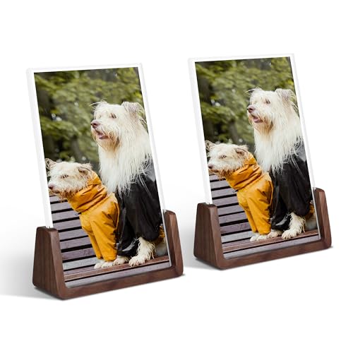 Komimaci 4x6 picture frames, Solid Rustic Wooden Photo Frames with Walnut Wood Base and High Definition Acrylic Glass Covers - for Tabletop or Desktop Display (4x6 inch, Vertical 2Pack) - Image 4