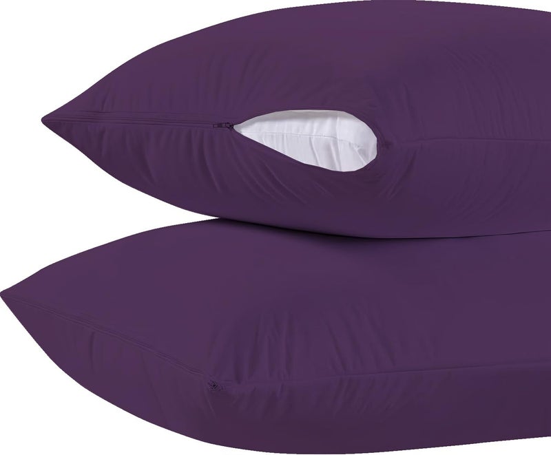 Trance Ultra Soft Terry Waterproof Pillow Protector Cover with Zippered Closure | Dust Mite - Bed Bug Protection | Oil and Water Spill Protection Covers (Large: 20 x 30 inch - Plum) - Pack of 2 - Image 2