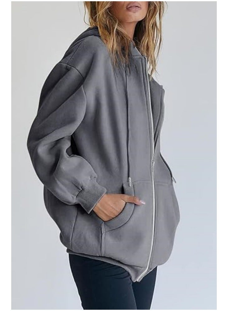 NIBEMINENT Women's Cute Hoodies Girls Fall Jackets Oversized Sweatshirts Casual Drawstring Zipper Hoodies with Pockets  - Image 1