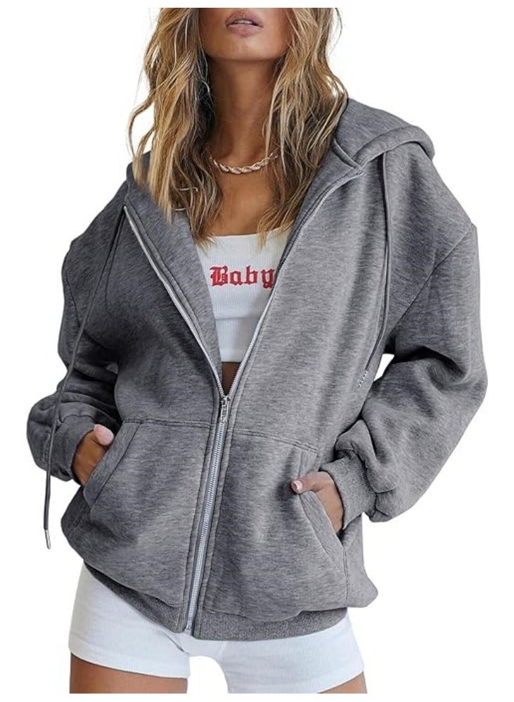 NIBEMINENT Women's Cute Hoodies Girls Fall Jackets Oversized Sweatshirts Casual Drawstring Zipper Hoodies with Pockets  - Image 4