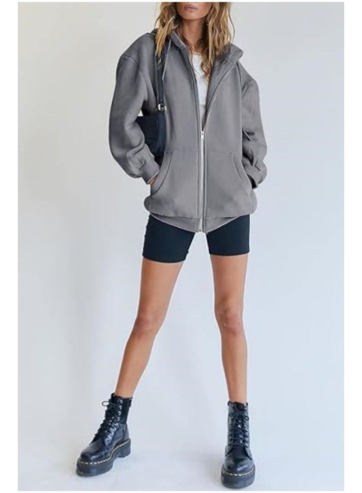 NIBEMINENT Women's Cute Hoodies Girls Fall Jackets Oversized Sweatshirts Casual Drawstring Zipper Hoodies with Pockets  - Image 3