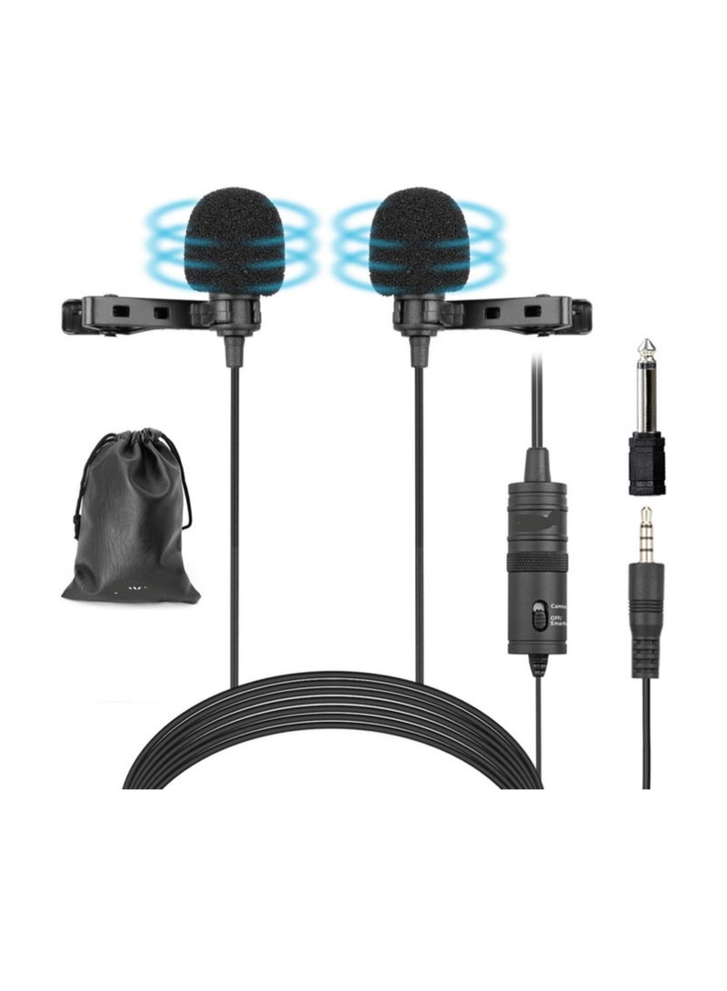 M1DM Dual Omni-Directional Lavalier Microphone, Lapel Clip-on Condenser Mic for Smartphone, Audio Recorders, PC - Black, Auxiliary - Image 1