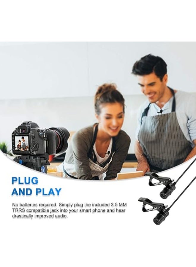 M1DM Dual Omni-Directional Lavalier Microphone, Lapel Clip-on Condenser Mic for Smartphone, Audio Recorders, PC - Black, Auxiliary - Image 3