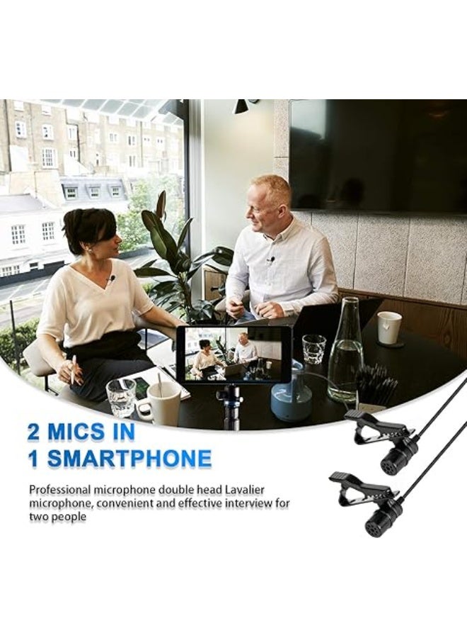 M1DM Dual Omni-Directional Lavalier Microphone, Lapel Clip-on Condenser Mic for Smartphone, Audio Recorders, PC - Black, Auxiliary - Image 2