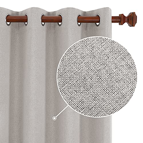 Deconovo Total Blackout Curtains Linen Curtains Room Darkening Curtains with Grommets for Bedroom Living Room Kids Room, 2 Panels，Natural，52Wx72L Inch - Image 1