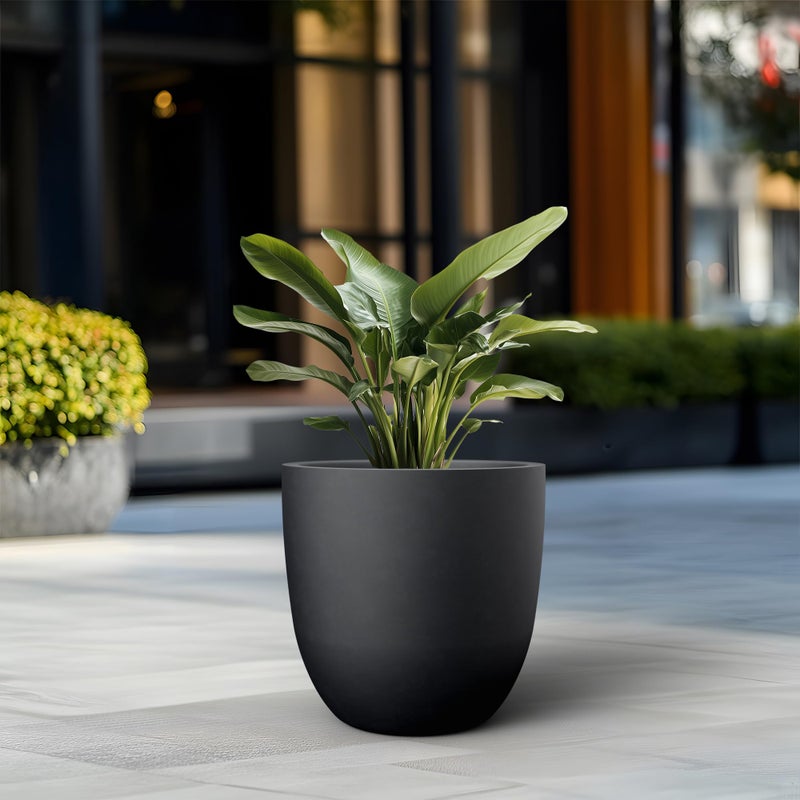 Kante 18 Inch Round Concrete Planter, Large Outdoor Indoor Plant Pot with Drainage, Smooth Black Finish with Painted Interior, for Flowers, Trees, Shrubs - Image 4
