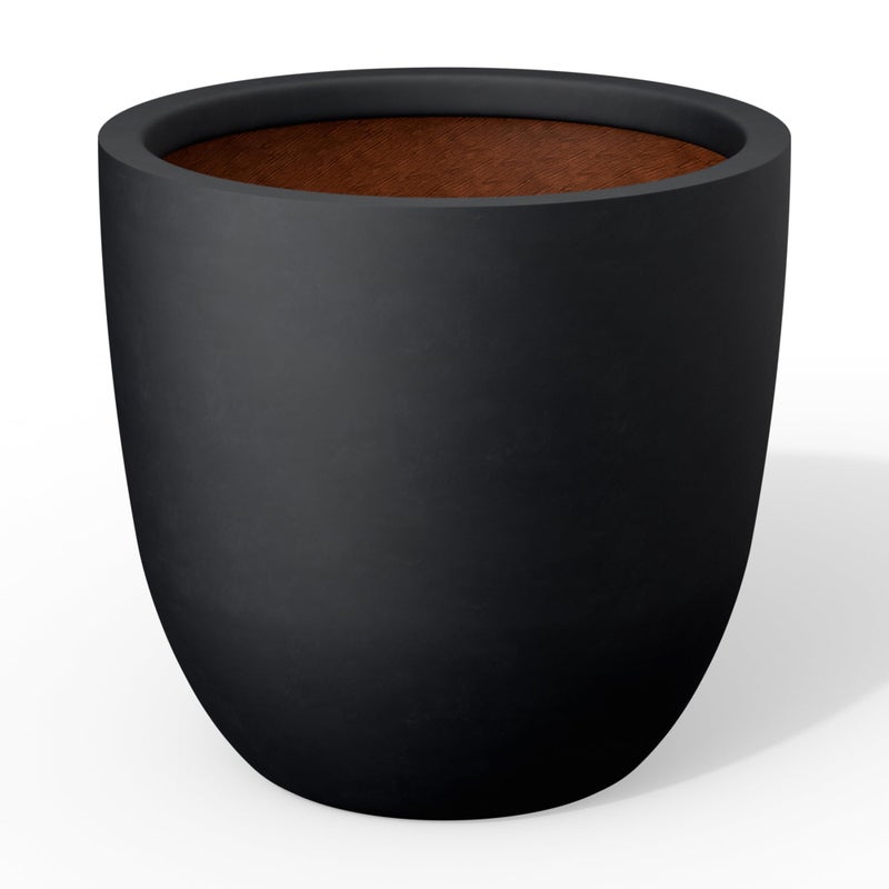 Kante 18 Inch Round Concrete Planter, Large Outdoor Indoor Plant Pot with Drainage, Smooth Black Finish with Painted Interior, for Flowers, Trees, Shrubs - Image 1