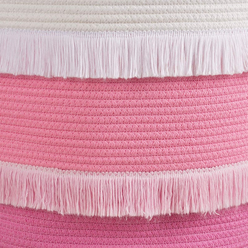CherryNow Large Rope Basket - 16''x13'' Pink Decorative Woven Basket for Toys, Blankets, or Laundry, Cute Tassel Decor for Baby & Girl - Home Storage Container - Image 4