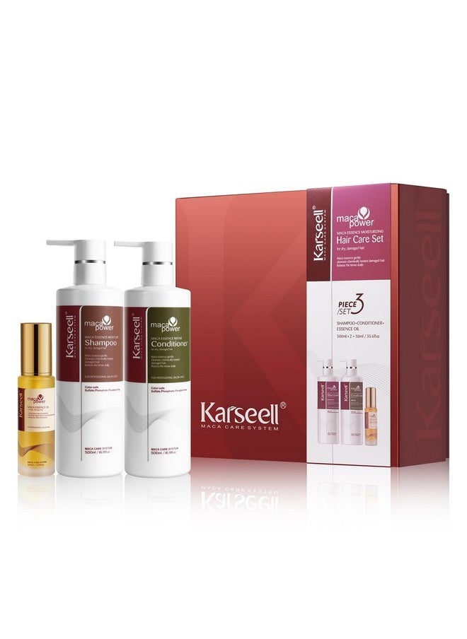 Karseell Karseell Collagen Hair Treatment Maca Essence Hair Care Set, Hair Oil Shampoo and Conditioner Set for Dry Damaged Hair All Hair Types 2 x 16.9fl.oz + 1.69fl.oz  - Image 1