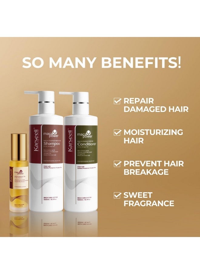 Karseell Karseell Collagen Hair Treatment Maca Essence Hair Care Set, Hair Oil Shampoo and Conditioner Set for Dry Damaged Hair All Hair Types 2 x 16.9fl.oz + 1.69fl.oz  - Image 5
