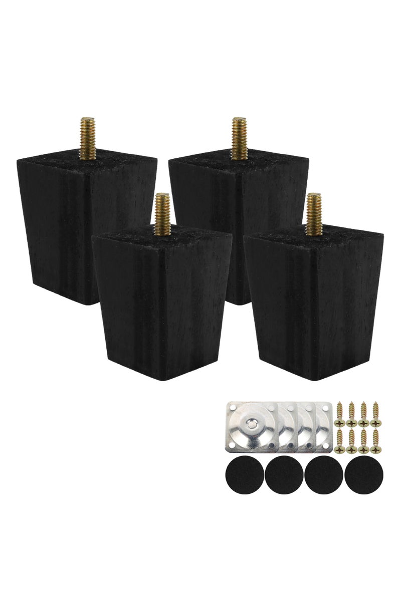 أرجل أثاث خشبية صلبة سوداء 6 سم، 4 قطع، 6/10/15 سم، مناسبة للأرائك والخزائن والأسرة والطاولات والكراسي المربعة.