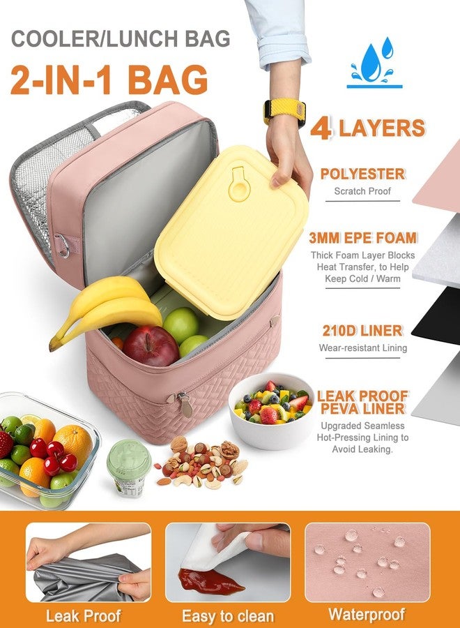 Capolo Lunch Box for Women Men Adults,Double Deck Insulated Lunch Bag Leakproof Lunch Cooler Box with Removable Strap Lunch Tote Bags Reusable Thermal Lunchbox for School Work Picnic(Large,Pink) - Image 5