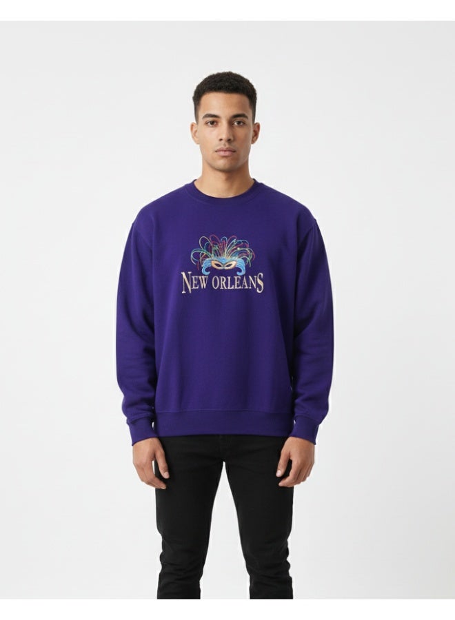 Classic سويت شيرت مطبوع باللون الأرجواني من نيو أورلينز للرجال - مزيج قطن عادي مناسب - Image 1