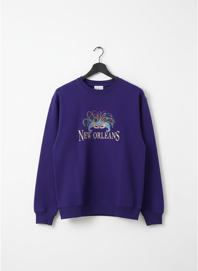 Classic سويت شيرت مطبوع باللون الأرجواني من نيو أورلينز للرجال - مزيج قطن عادي مناسب - Image 2
