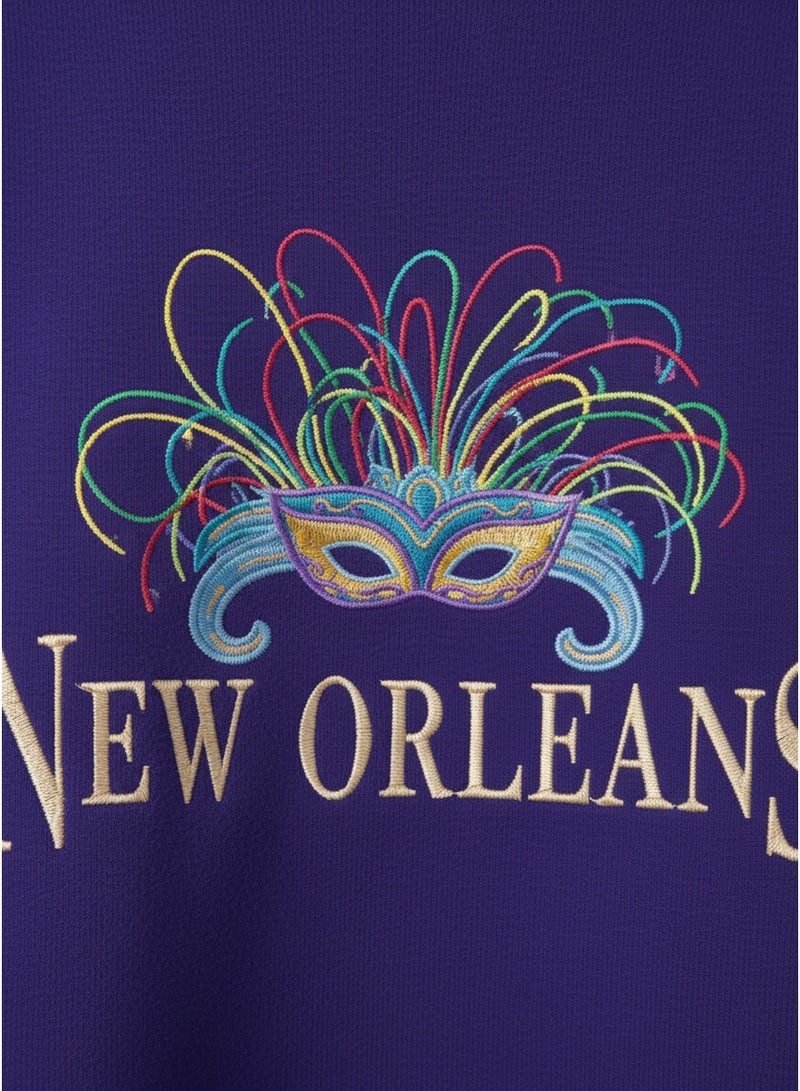 Classic سويت شيرت مطبوع باللون الأرجواني من نيو أورلينز للرجال - مزيج قطن عادي مناسب - Image 3