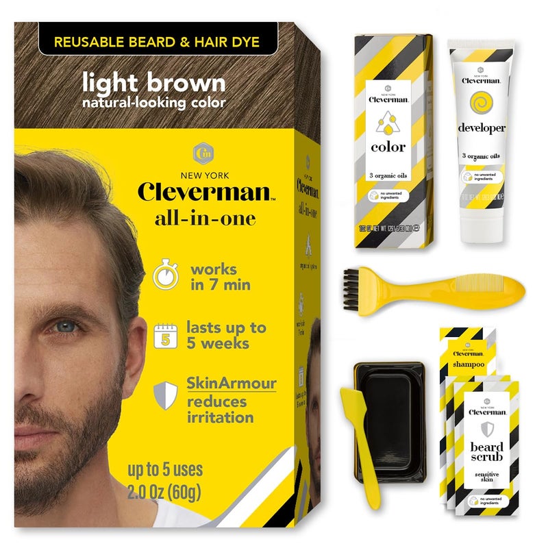 CLEVERMAN Reusable Hair & Beard Dye for Men â€“ Light Brown 6.12 | Up to 5 Uses, 7 Minutes | Natural Gray Coverage, No-Drip Cream with SkinArmourÂ® â€“ Cleverman - Image 1