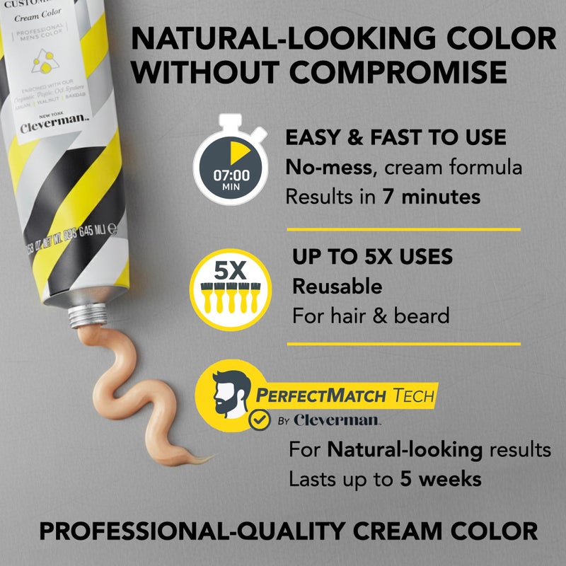 CLEVERMAN Reusable Hair & Beard Dye for Men â€“ Light Brown 6.12 | Up to 5 Uses, 7 Minutes | Natural Gray Coverage, No-Drip Cream with SkinArmourÂ® â€“ Cleverman - Image 3