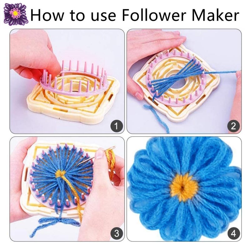 Ayasee Weaving Loom Kit, Flower Knitting Loom Kit, Frame Looms, Knitting Wool, Round/Square Knitting Looms Craft Kit Multi Color (Flower Maker) - Image 5