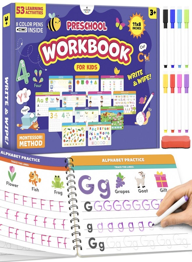 Clever Fox Play Preschool Workbook for Kids Ages 3-5 - Write & Wipe Pre-K Activity Book with 53 Tracing Learning Activities: Letters, Numbers, Shapes, Words, Math for Prek & Kindergardener 3+ Year-Old - Image 1