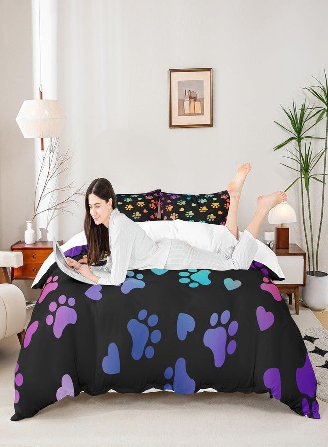 Man Fei Dog Paw Print Kids Duvet Cover Set Full Size,Animal Pet Neon Bedding Set,Girls Boys Adults Home Bedroom Decor,Puppy Kawaii Cartoon Comforter Cover,Colorful Rainbow Quilt Cover,3pcs,2 Pillowcases - Image 3