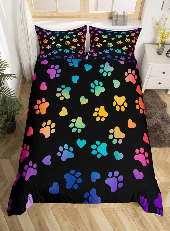 Man Fei Dog Paw Print Kids Duvet Cover Set Full Size,Animal Pet Neon Bedding Set,Girls Boys Adults Home Bedroom Decor,Puppy Kawaii Cartoon Comforter Cover,Colorful Rainbow Quilt Cover,3pcs,2 Pillowcases - Image 5