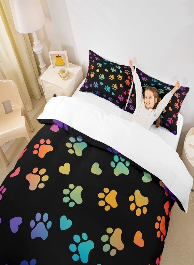 Man Fei Dog Paw Print Kids Duvet Cover Set Full Size,Animal Pet Neon Bedding Set,Girls Boys Adults Home Bedroom Decor,Puppy Kawaii Cartoon Comforter Cover,Colorful Rainbow Quilt Cover,3pcs,2 Pillowcases - Image 2
