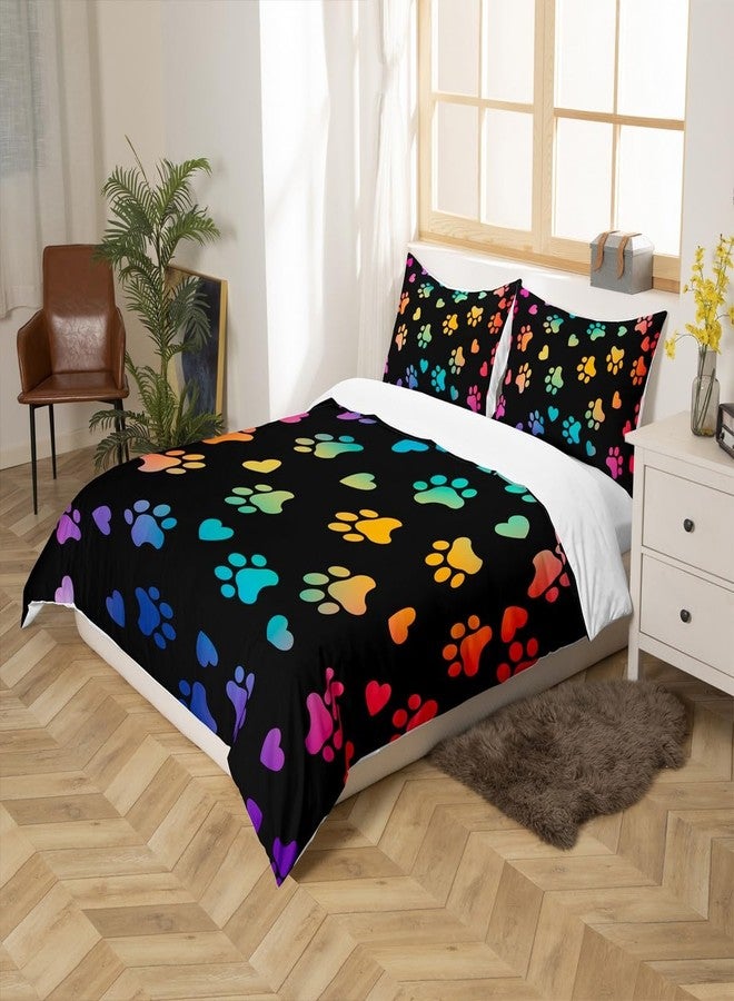 Man Fei Dog Paw Print Kids Duvet Cover Set Full Size,Animal Pet Neon Bedding Set,Girls Boys Adults Home Bedroom Decor,Puppy Kawaii Cartoon Comforter Cover,Colorful Rainbow Quilt Cover,3pcs,2 Pillowcases - Image 4