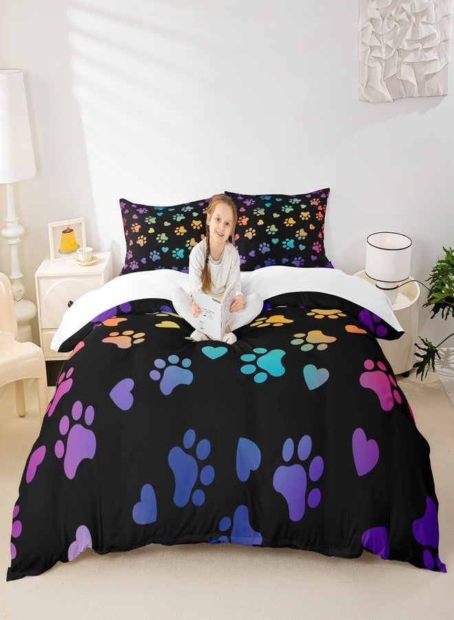 Man Fei Dog Paw Print Kids Duvet Cover Set Full Size,Animal Pet Neon Bedding Set,Girls Boys Adults Home Bedroom Decor,Puppy Kawaii Cartoon Comforter Cover,Colorful Rainbow Quilt Cover,3pcs,2 Pillowcases - Image 1