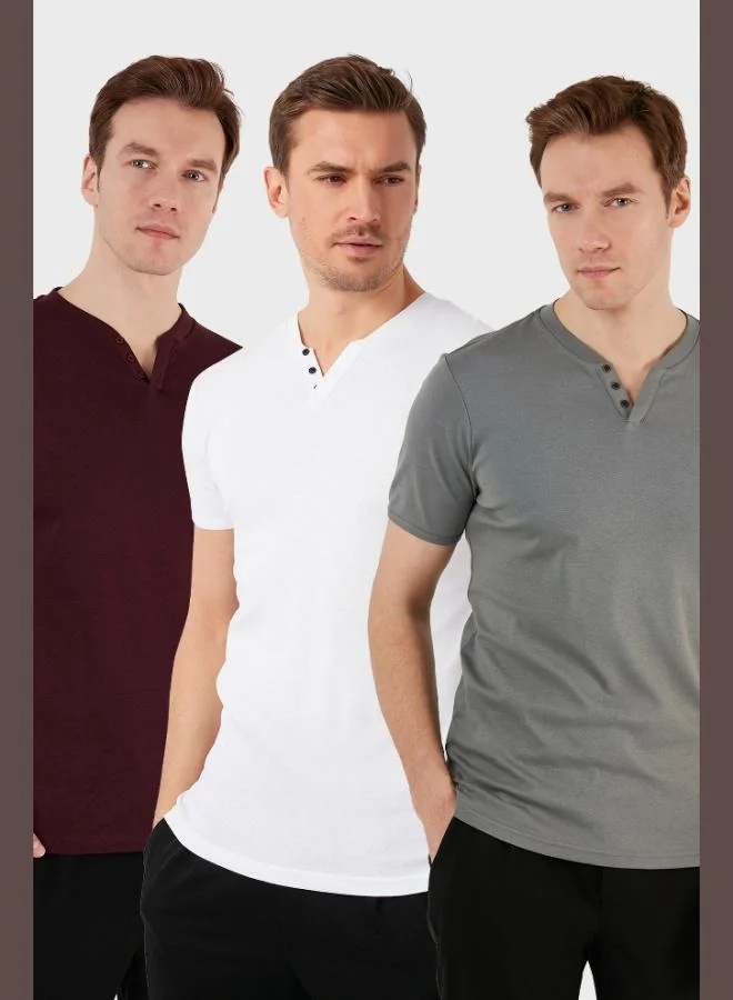 Buratti Cotton Button Detailed Slim Fit V-Neck 3-Pack T-Shirt Men's T-SHIRT 5902122S3