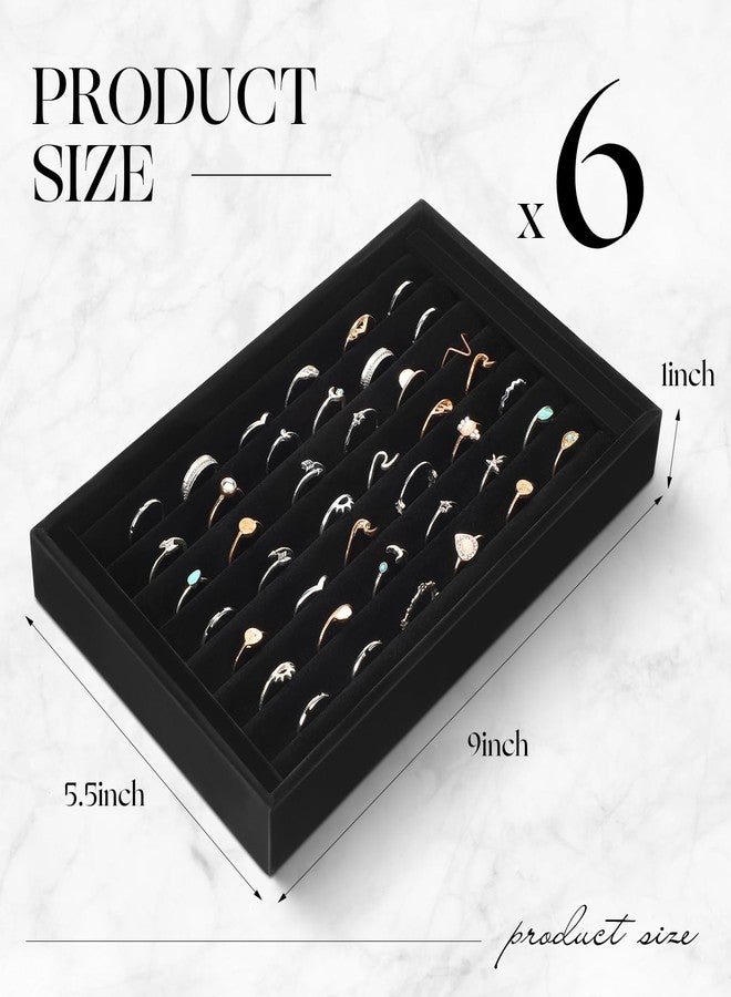 JaGely 6 Pcs Jewelry Ring Tray 7 Slots Ring Organizer Stackable Holder for Jewelry Display Drawer Insert for Dresser Earring(Black) - Image 2