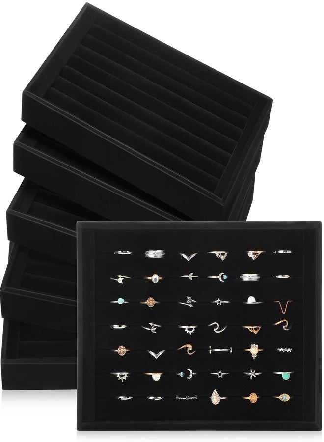 JaGely 6 Pcs Jewelry Ring Tray 7 Slots Ring Organizer Stackable Holder for Jewelry Display Drawer Insert for Dresser Earring(Black) - Image 1
