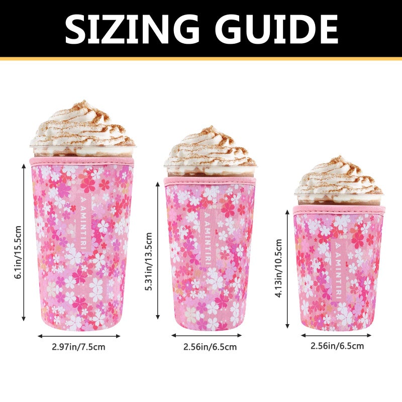 Amintiri 3 Pack Reusable Sleeve for Iced Coffee Cup  Coffee Neoprene Sleeve for Iced&Hot Drinks  Coffee Sleeve Compatible with Starbucks  Dunkin Coffee Cup. (Blooms Blushing) - Image 3