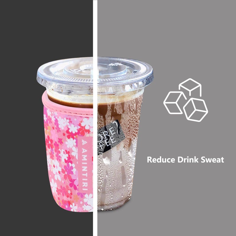Amintiri 3 Pack Reusable Sleeve for Iced Coffee Cup  Coffee Neoprene Sleeve for Iced&Hot Drinks  Coffee Sleeve Compatible with Starbucks  Dunkin Coffee Cup. (Blooms Blushing) - Image 2